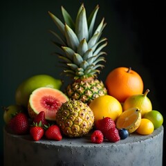 Tropical Fruits on Textured Concrete Vibrant Colors in High Resolution