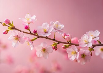 Naklejka premium Pastel pink cherry blossoms, minimalist spring wallpaper. Delicate branches, simple floral design.