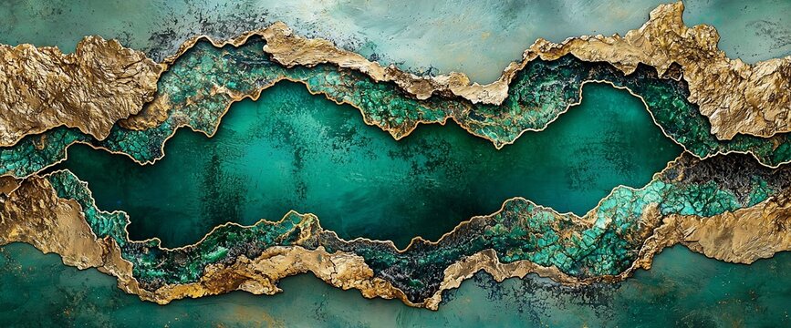 Abstract teal and gold geode art.