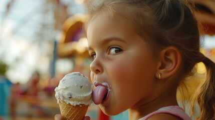 Naklejka premium A young girl enjoying a cold treat on a warm day