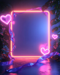 Neon Heart Frame Mockup, Purple Background - Neon aesthetics