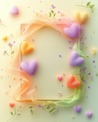 Pastel Hearts Frame, Spring Flowers - Pastel colors
