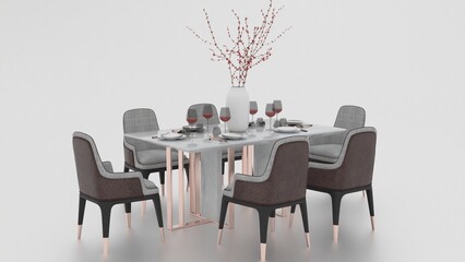 modern dining table on white background
