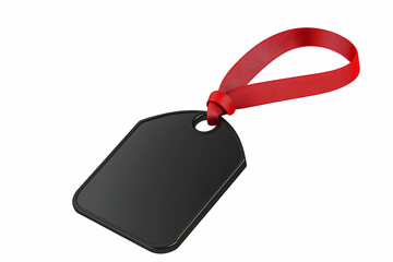 Black gift tag with red ribbon, isolated
