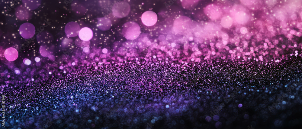 Poster sparkling glitter with bokeh effect creates a dreamy atmosphere on a black background