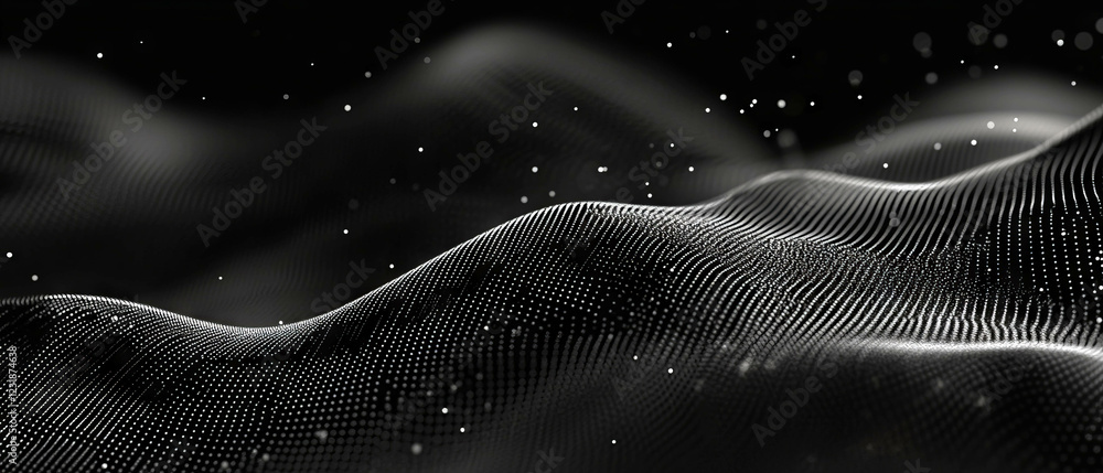 Poster shimmering glitter particles create an abstract texture on a black background