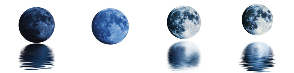 Naklejka premium Mesmerizing Lunar Landscapes Ethereal Reflections on the Tranquil Oceans Breathtaking images of the moon s celestial beauty mirrored on the serene surface of the ocean