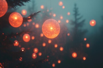 A sky filled with floating, glowing orbs and mist, creating a mystical, ambient atmosphere.