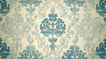 Obraz premium Elegant teal damask pattern, vintage background, design texture