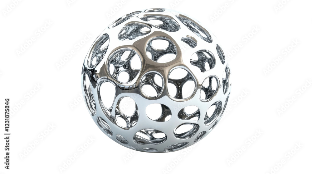 Poster abstract chrome sphere rotating on transparent background