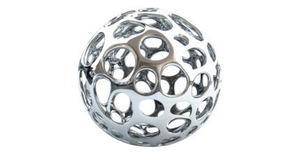 Abstract chrome sphere rotating on transparent background