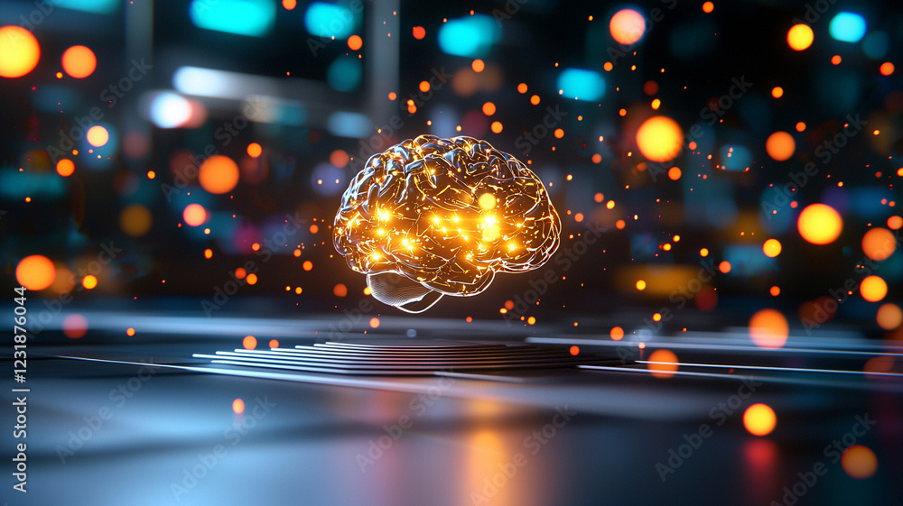 Poster glowing brain in city lights an abstract representation of artificial intelligence and innovation
