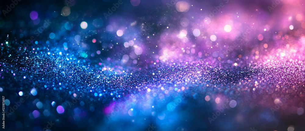 Poster sparkling glitter overlay creating a celestial atmosphere with vibrant star-like particles
