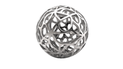 Abstract silver sphere rotating on transparent background