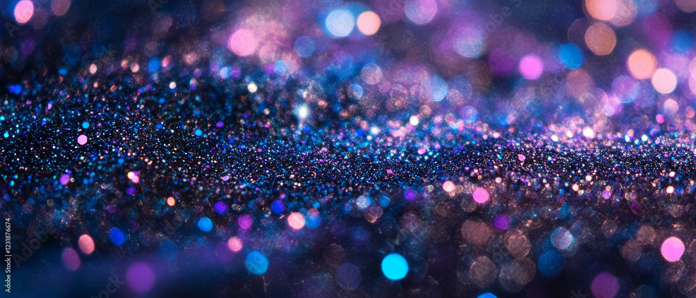 Poster glitter particles sparkle against a soft light background creating a mesmerizing texture