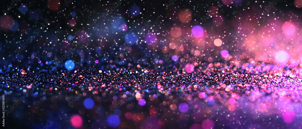 Poster glitter texture with scattered particles creating a shimmering effect on a dark background