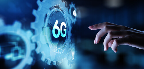 6G New generation telecommunication fast internet and technology concept on virtual screen.