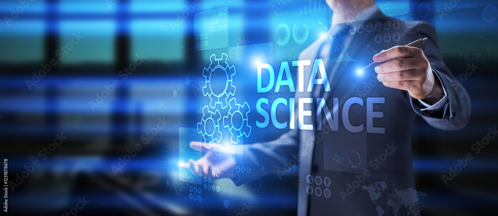 Poster data science and deep learning. artificial intelligence, analysis. internet and modern technology co