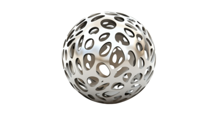 Silver abstract sphere rotating on transparent background