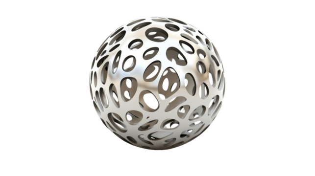 Silver abstract sphere rotating on transparent background