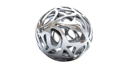 Abstract chrome sphere rotating on transparent background