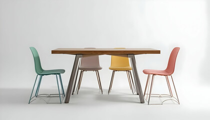 Modern Dining Set with Colorful Chairs and Wooden Table