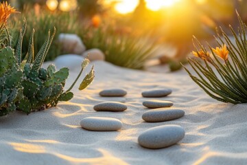 Fototapeta premium A group of rocks sitting on the edge of a sandy beach