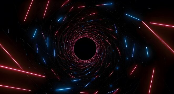 A vortex of glowing neon triangles spiraling into a dark void, AI Generated - Powered by Adobe