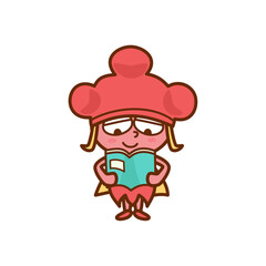 本を読む赤い帽子と赤い服を着た女の子