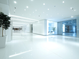 empty space with hidden lighting, a white floor, and a ceiling for futuristic view, creating a modern background design evoking a sense of future technology. 