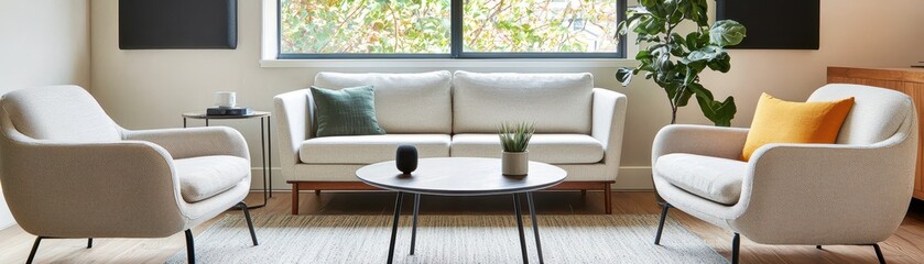 Modern living room design cozy apartment interior decor natural light contemporary style