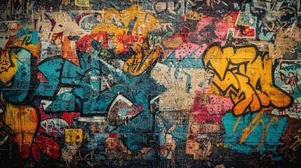 Vibrant Graffiti Wall Art with Colorful Patterns and Textures