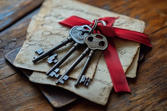 A businessman sits at his desk surrounded by a pile of keys, possibly organizing or categorizing them
