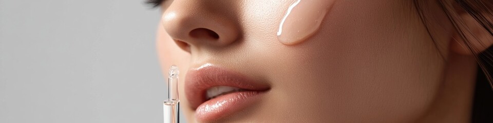 Fototapeta premium Close-up of a woman's face with lip gloss applied, perfect for beauty and cosmetics ads