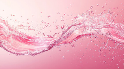 Red water splash wave with air bubbles and sparkles. Dynamic motion of liquid with, pure hydration element for cosmetics or drink ad isolated on pink background. Realistic 3d vector illustration
