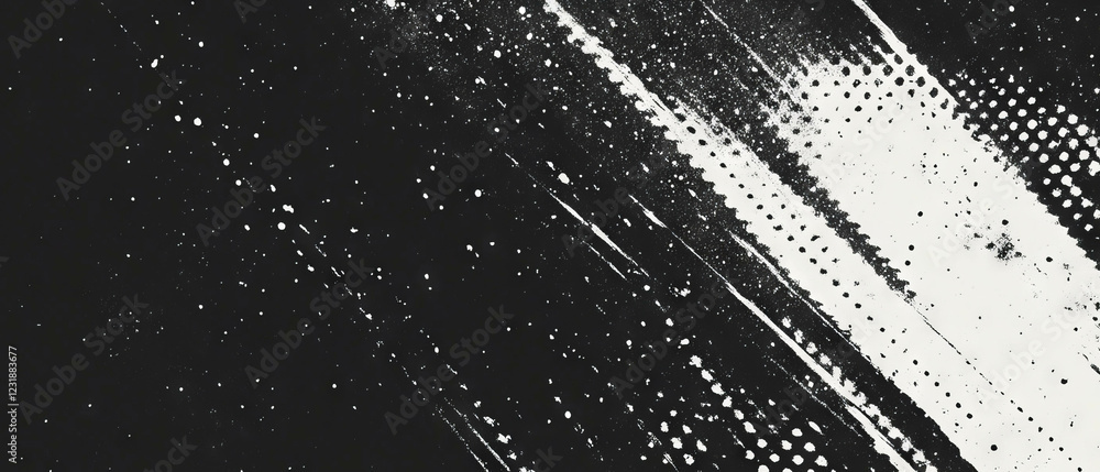 Poster grunge halftone texture with dots forming lines on a black background