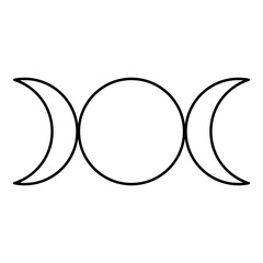 Simbol triple goddess religious sign moon phases wiccan contour outline line icon black color vector illustration image thin flat style