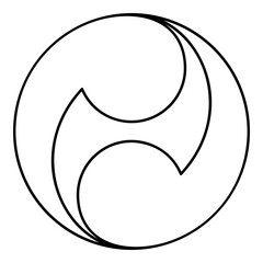 Tomoe symbol religious sign Japanese religions Oriental two petal contour outline line icon black color vector illustration image thin flat style