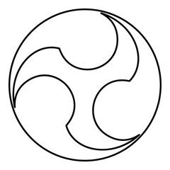 Tomoe symbol religious sign Japanese religions Oriental three petal contour outline line icon black color vector illustration image thin flat style