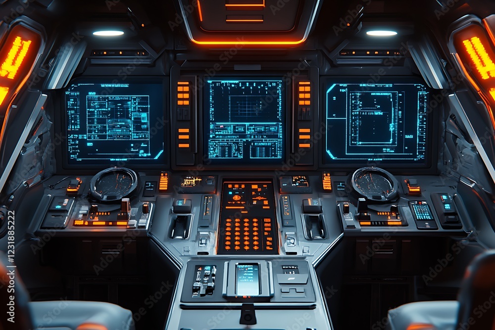 Aufkleber futuristic spaceship cockpit with advanced technology and interfaces
