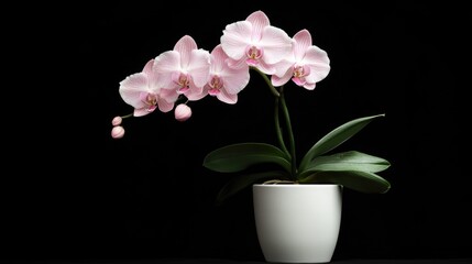 Naklejka premium A single pink flower sits in a white vase on a table
