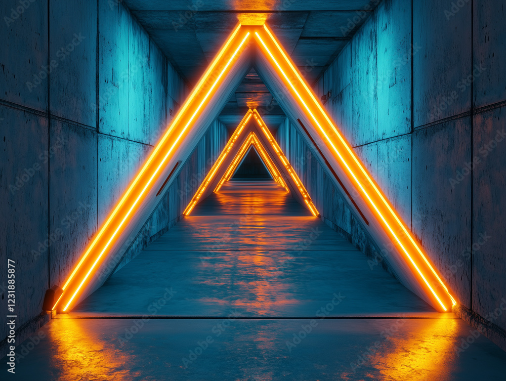 Poster empty, dark corridor with a glowing side window, concrete block walls, and an underground track crea