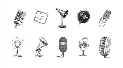 Mic Button Vector Icon set, Microphone symbol, Voice message graphic elements, Social media and App interface Clip art, Black Modern Isolate icon for Phone call, Vector Stock. Microphone icon vector.