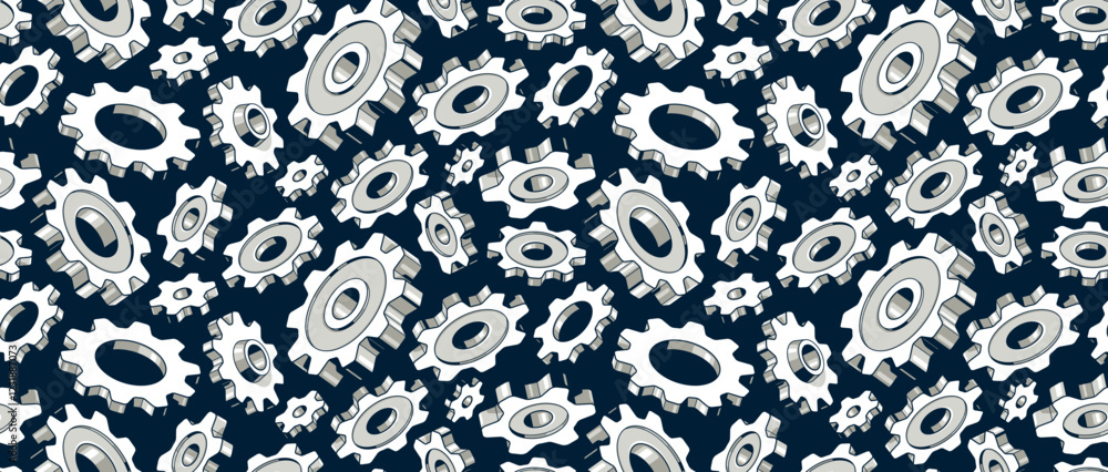 Poster gears seamless background, vector cogs and cogwheels mechanical repeat wallpaper, repair and mainten