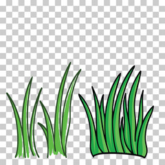 Hand drawn outline scribble background of green grass field. Sprout, flower, clover elements. Modern illustration.