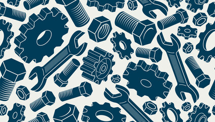 Car service seamless background, vector wrenches and bolts endless wallpaper, automobile engine expertise diagnostic and fix tiling pattern, elements can be used separately.