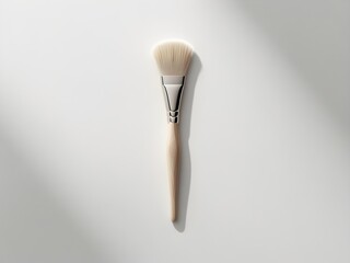 A single elegant brush on a pure white background. Smooth wooden handle, soft detailed bristles. Subtle shadows enhance its form. No distractions—just the brush, centered and balanced.