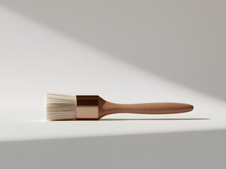 A single elegant brush on a pure white background. Smooth wooden handle, soft detailed bristles. Subtle shadows enhance its form. No distractions—just the brush, centered and balanced.