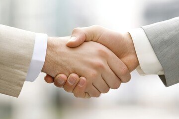 Business professionals shaking hands in a corporate environment symbolizing agreement and partnership for successful collaboration