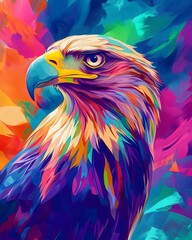 Obraz premium A vibrant neon colored portrait of an eagle